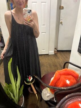Hatch Black Shimmer Pleated Maxi Dress
